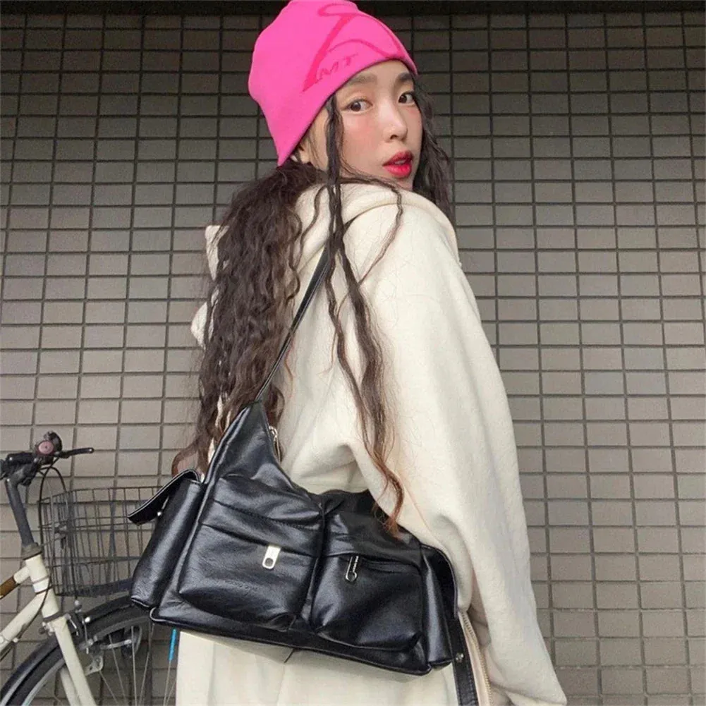 Uakiss Large Capacity Sling Bags Women's Multi-Pocket Satchel Leather Retro Commuting Shoulder Bag Ladies Solid Versatile Crossbody Bag