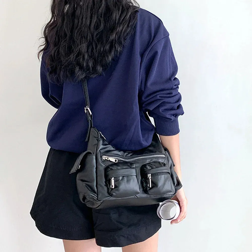 Uakiss Large Capacity Sling Bags Women's Multi-Pocket Satchel Leather Retro Commuting Shoulder Bag Ladies Solid Versatile Crossbody Bag