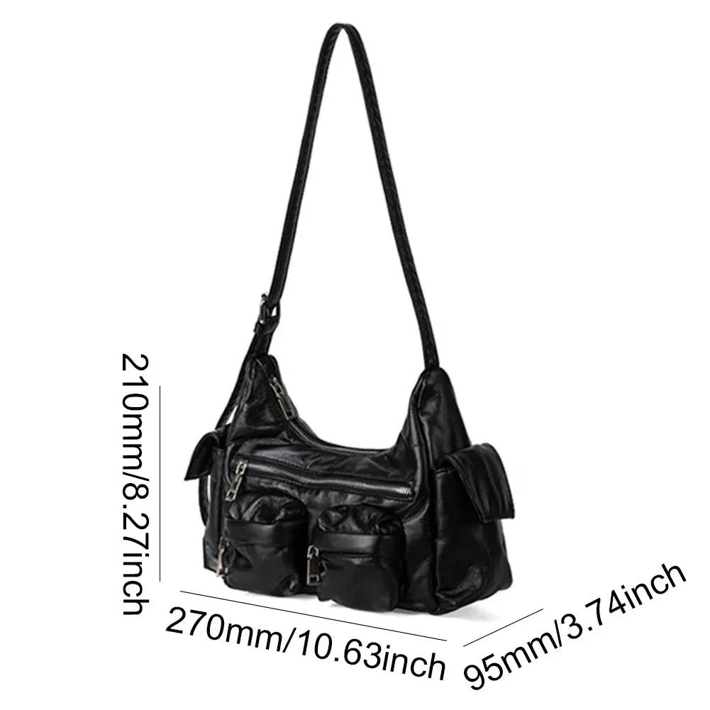 Uakiss Large Capacity Sling Bags Women's Multi-Pocket Satchel Leather Retro Commuting Shoulder Bag Ladies Solid Versatile Crossbody Bag